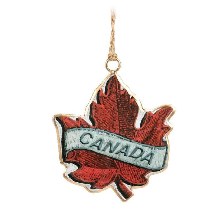 Metal Ornament | LEAF W CANADA BANNER #1337-IMPRINT-LEAF
