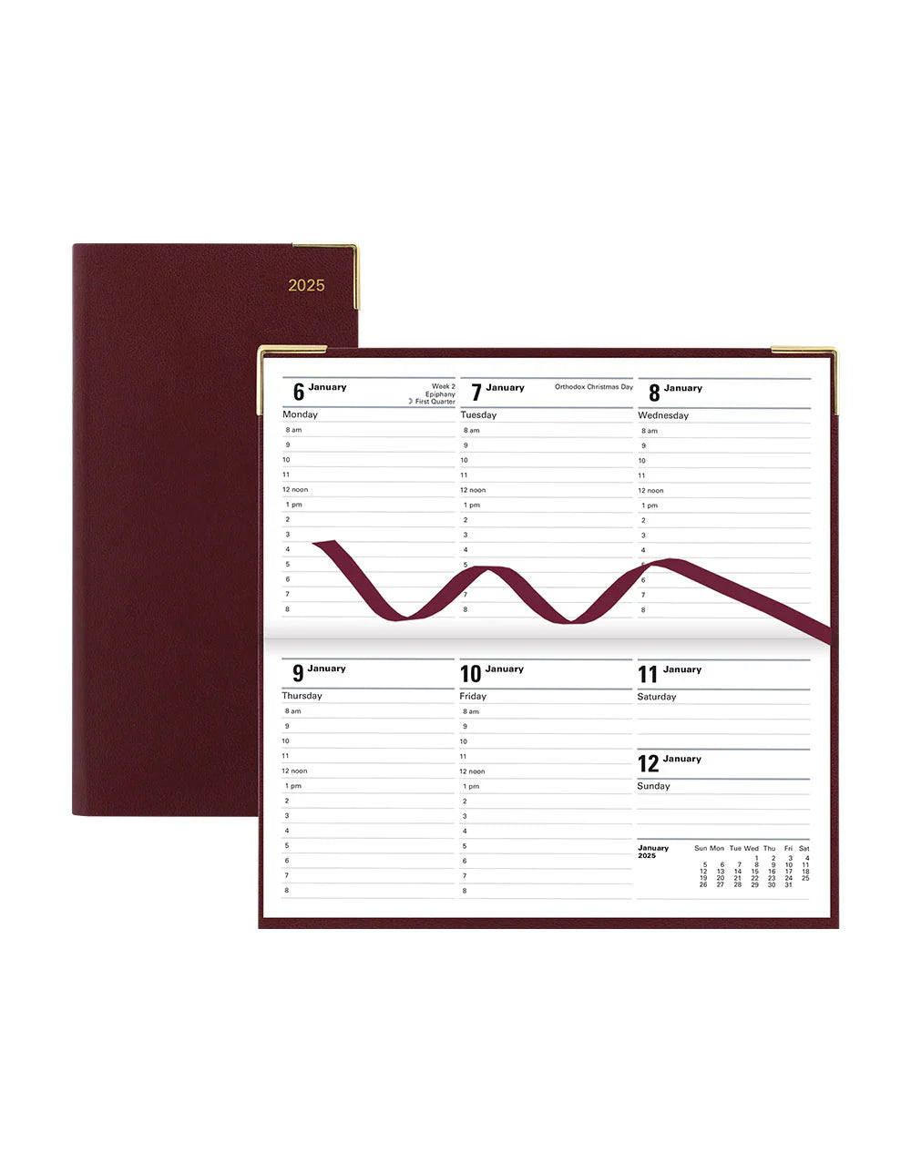 2025 Classic | Horizontal Week to View Planner (Slim) - BURGUNDY #C32SBY