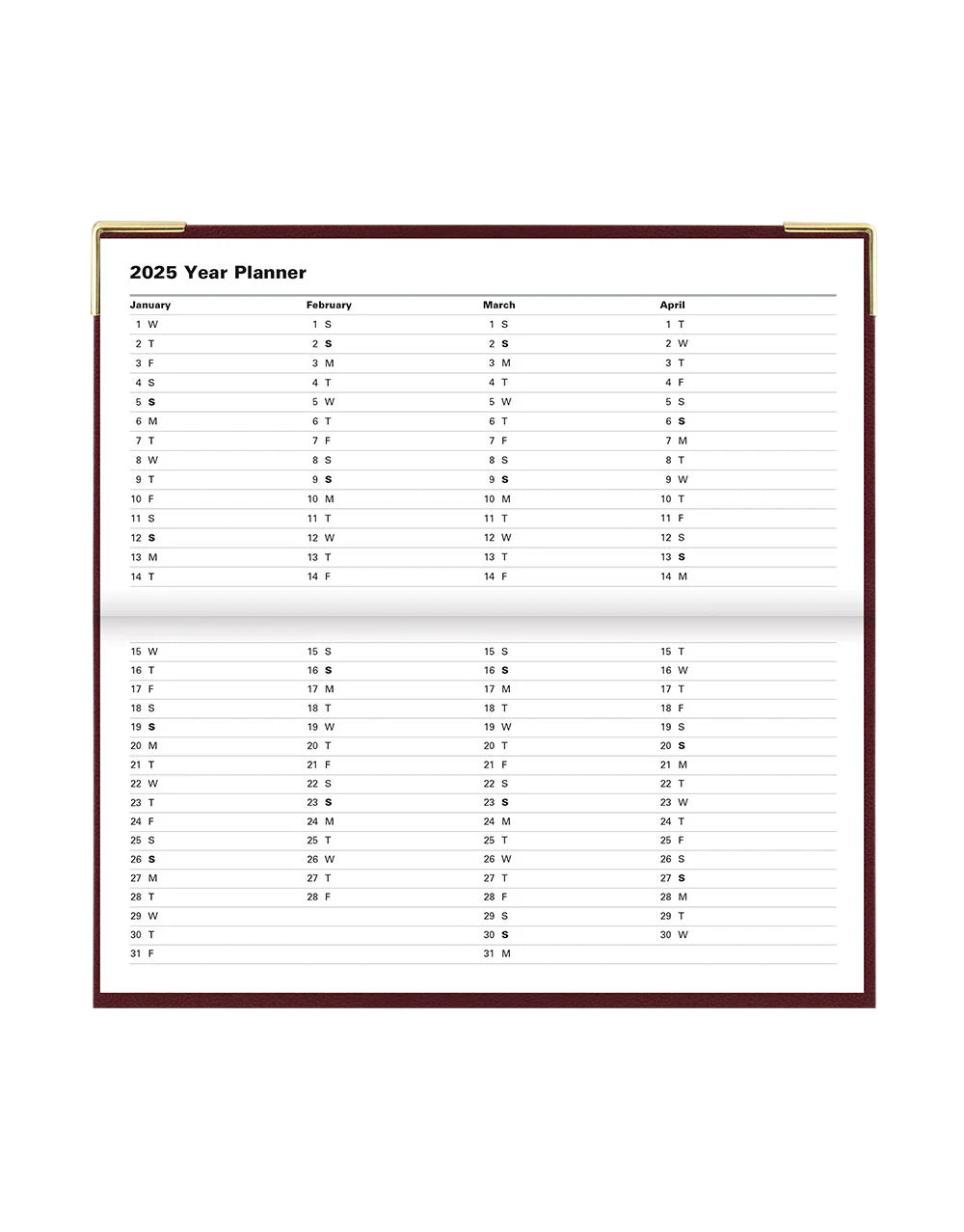 2025 Classic | Horizontal Week to View Planner (Slim) - BURGUNDY #C32SBY