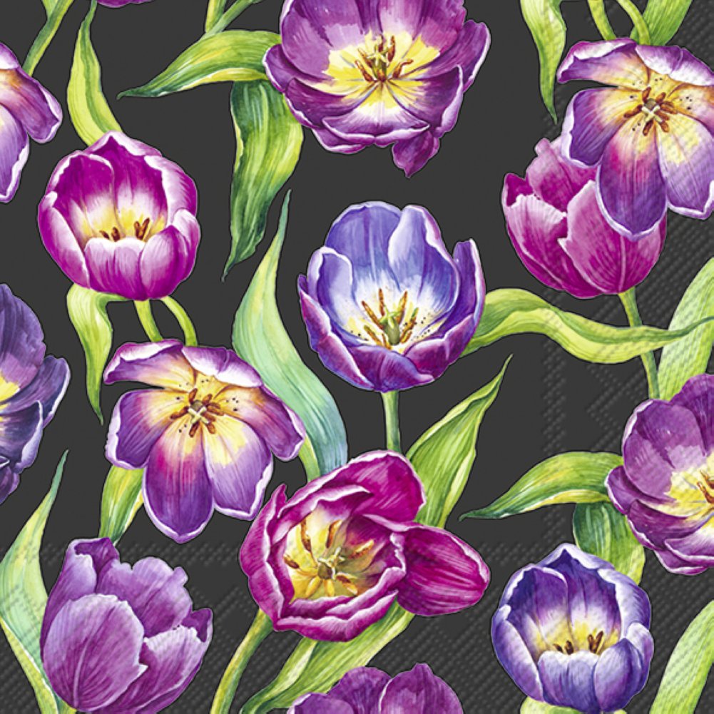 IHR Luncheon Napkins- Tulip Meadow (black) #L987107