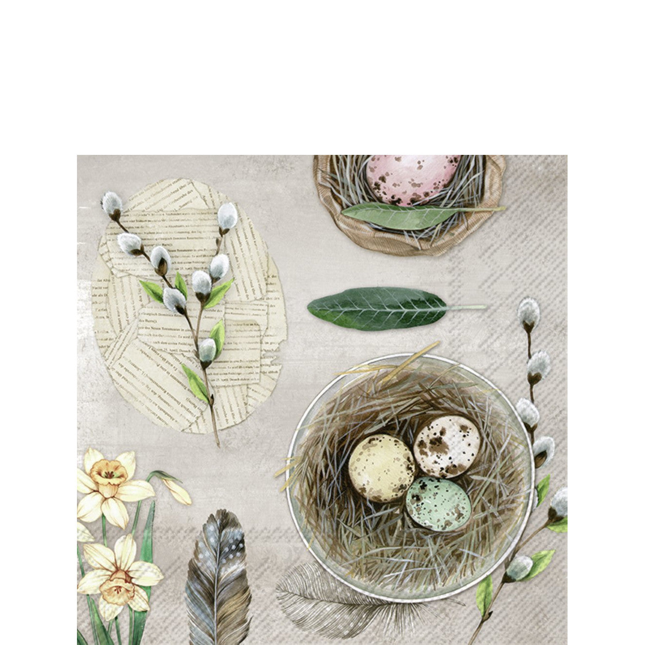 IHR Beverage Napkins- Eggs and Feathers (natural) #C984969