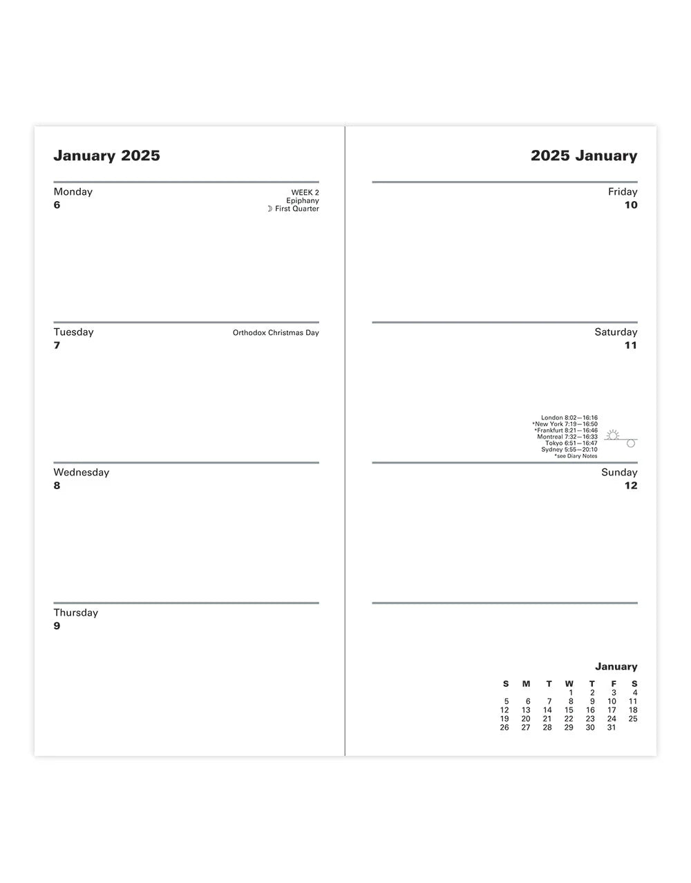 2026 Classic | Gold Edged Week to View Planner (Slim)- BLACK #C32SUBK