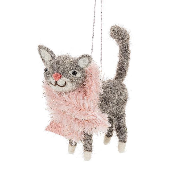 Felt Ornament | Standing Cat with Scarf Ornament #27-MERINO-210