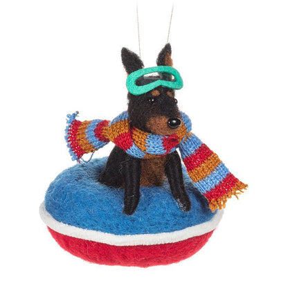 Felt Ornament | Dog on Snowtube #27-MERINO-605