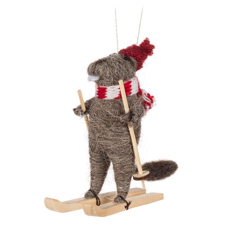 Felt Ornament | Skiing Beaver #27-MERINO-606