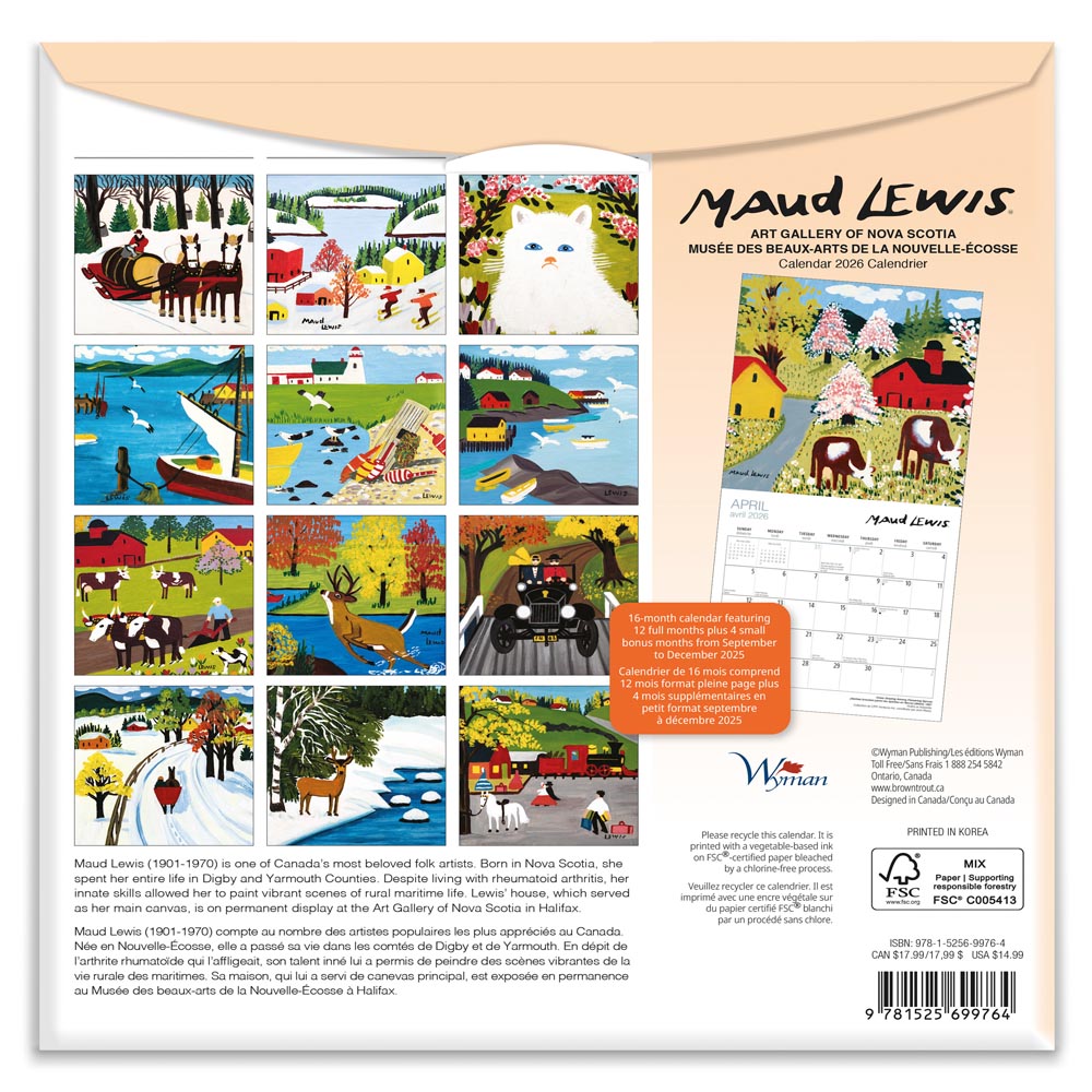 2026 Medium Wall Calendar | 8.5" X 8.5" - MAUD LEWIS