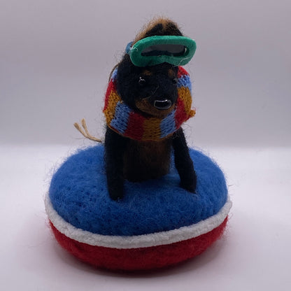 Felt Ornament | Dog on Snowtube #27-MERINO-605