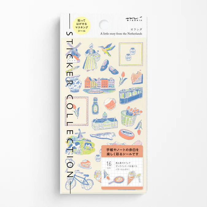 Sticker collection packaging with illustrations on a white background