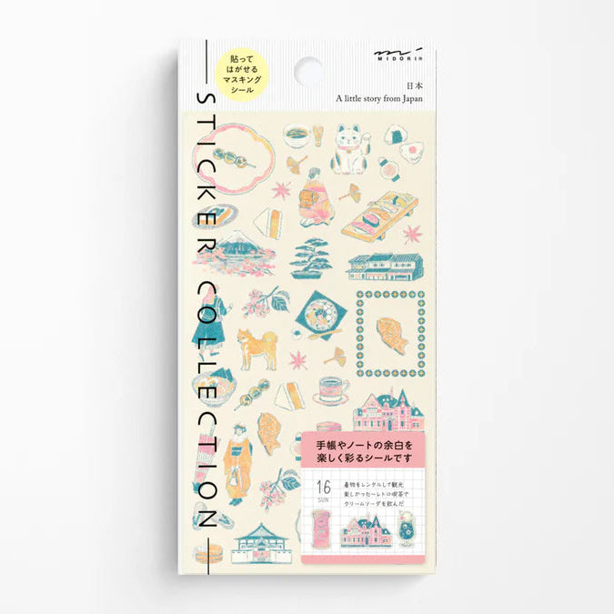 Sticker collection packaging with illustrations on a white background