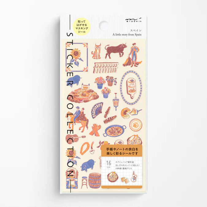 Packaging of a sticker roll with various illustrations on a white background
