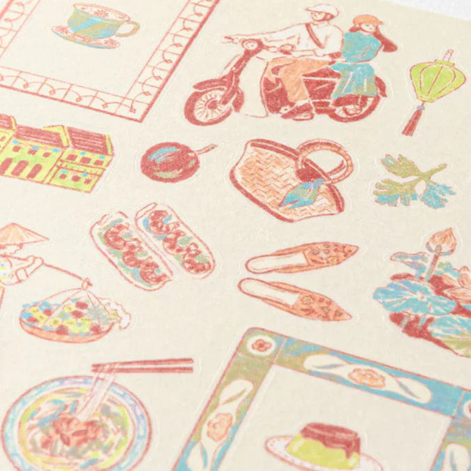 Colorful illustrations of everyday objects and activities on a light background