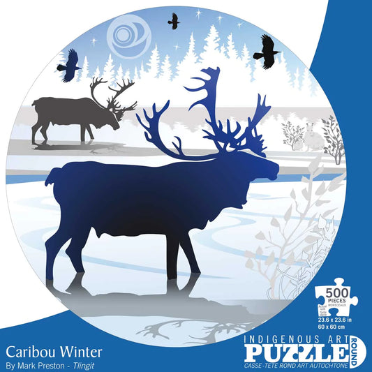 Indigenous Artists | Circular Jigsaw Puzzle 500 PC - CARIBOU WINTER #POD2132PZR