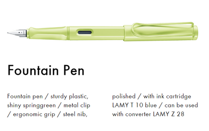 Safari | Fountain Pen (Medium) - SPRING GREEN #L0D0M *PICK UP ONLY*