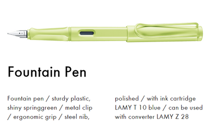 Safari | Fountain Pen (Extra Fine) - SPRING GREEN #L0D0EF