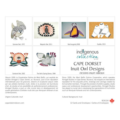 Boxed Note Cards | Pack of 12 - Cape Dorset Inuit Owl Designs #BOX104