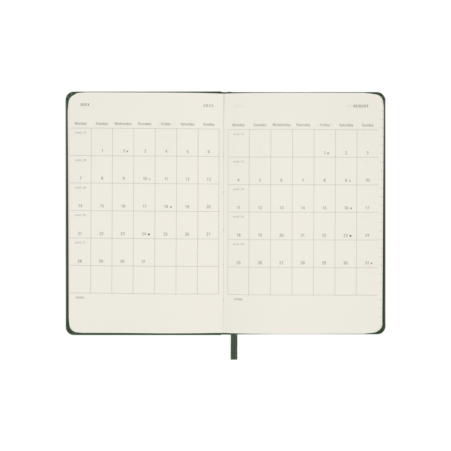 2025 Pocket Planner | WEEKLY Notebook Hardcover - GREEN