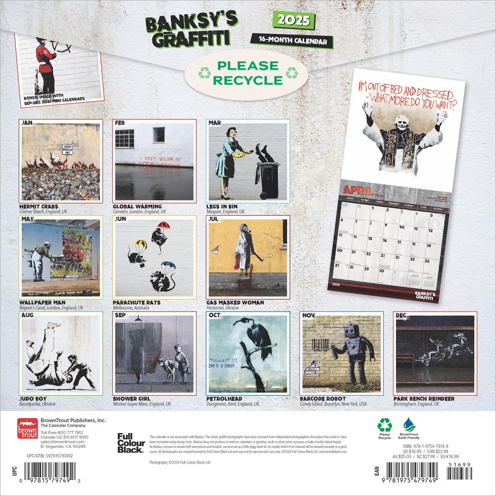 2025 Large Wall Calendar | 12" X 12" - BANKSY'S GRAFFITI